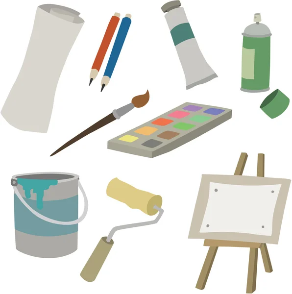 Vector illustration of various art supplies — Stock Vector