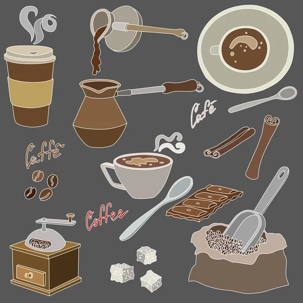 Vektor illustration av olika element av kaffe — Stock vektor