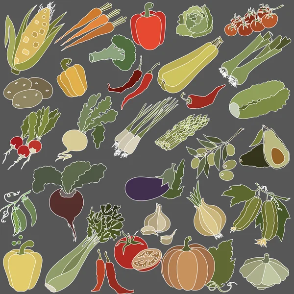 Ilustración vectorial de una variedad de verduras — Vector de stock