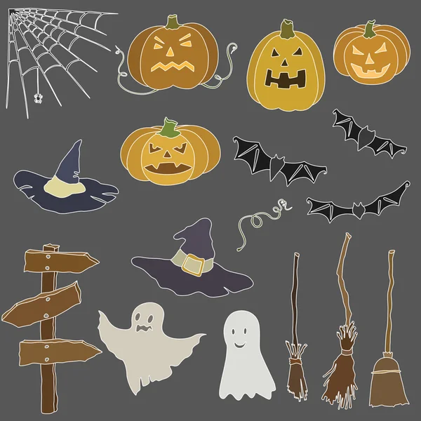 Vector illustration of different items Halloween stuff — Stock Vector