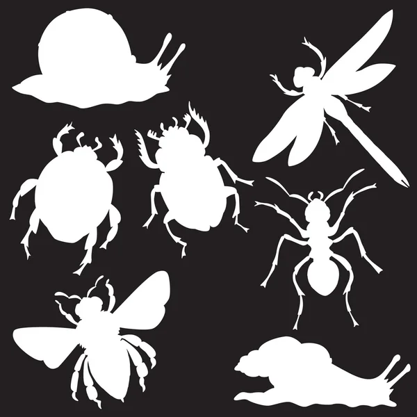 Ilustração vetorial de silhuetas de vários insetos — Vetor de Stock