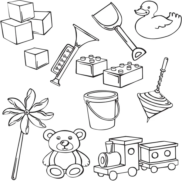 çeşitli oyuncaklar siluetleri vektör çizim