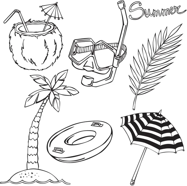 Ilustracja wektorowa z sylwetkami różnych elementów wakacje nad morzem