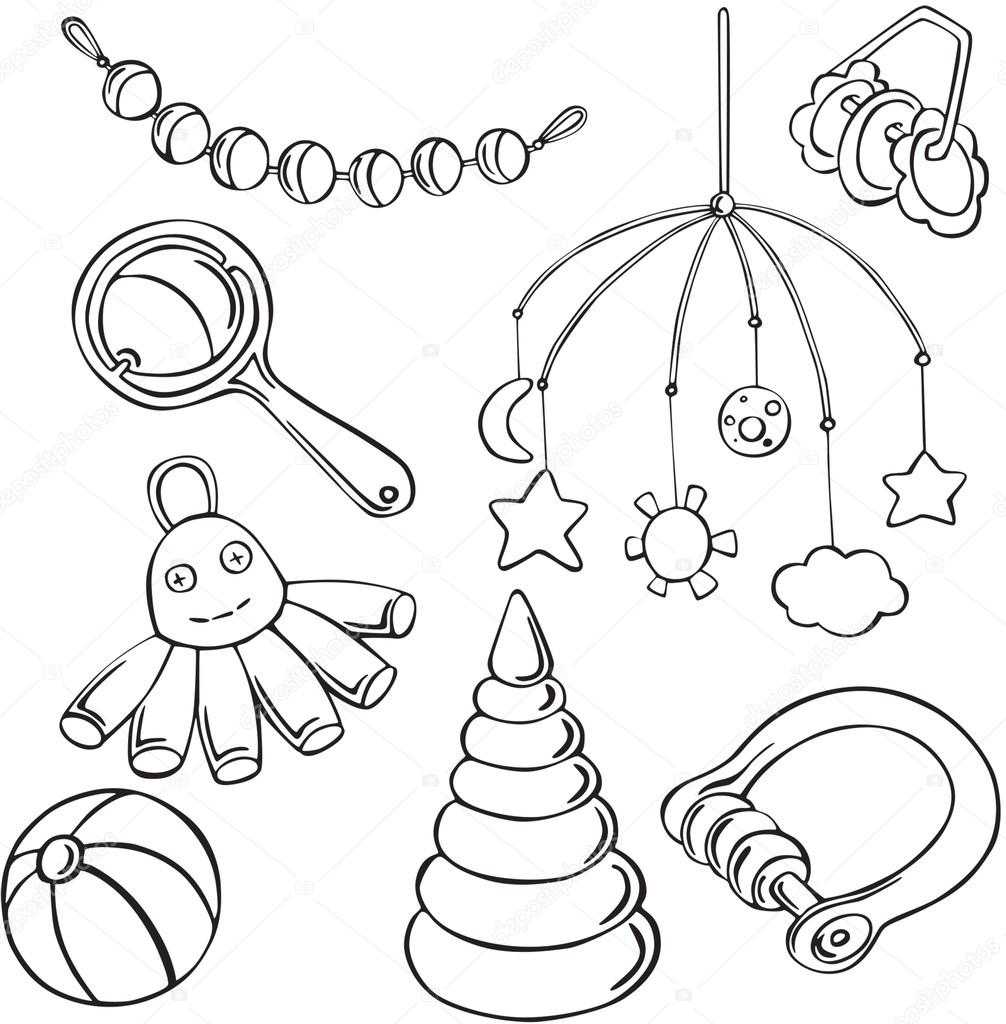 Vector illustration of silhouettes of various toys