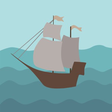 Denizde bir gemi illüstrasyon vektör