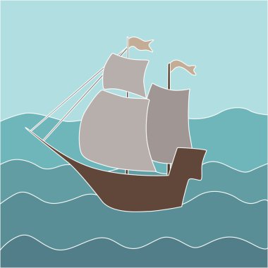Denizde bir gemi illüstrasyon vektör