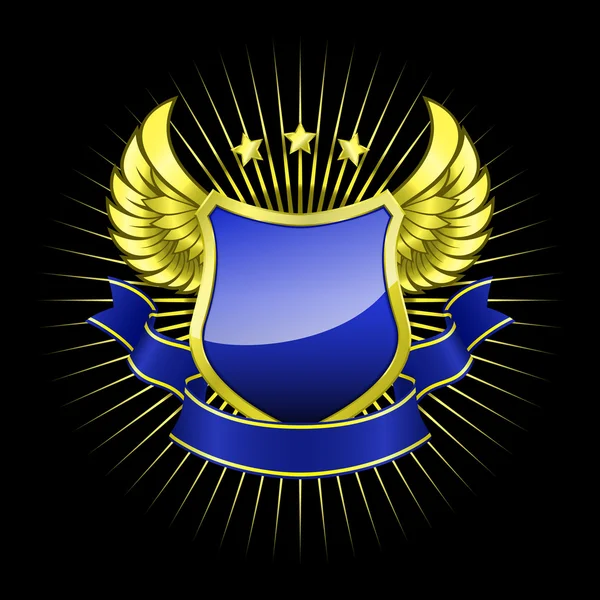 Escudo dorado con cinta azul — Archivo Imágenes Vectoriales