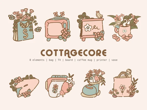 Cottagecore Scandinavian Aesthetic Element Pastel Color Illustration — Stock Vector
