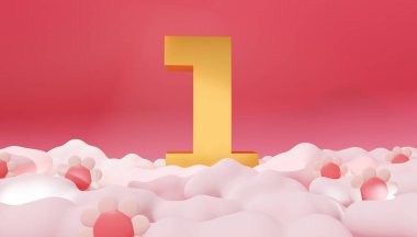 Altın kaplamalı lüks bir arka plan. 1 numara. Minimum spot ışıkları, boş alan, ürün sergisi, güneş kremi, tanıtım indirimi, afiş, sunum, kozmetik. 3 Boyutlu Hazırlama