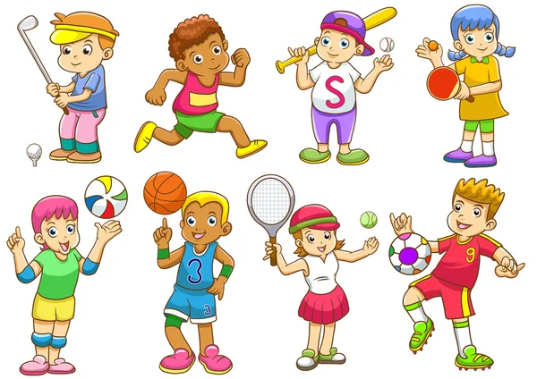 Illustration of children playing different sports — Stock Vector