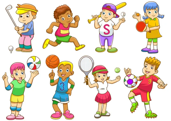 Ilustrasi anak-anak bermain olahraga yang berbeda - Stok Vektor