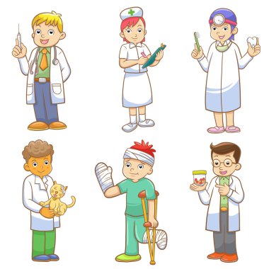Doktor ve tıbbi kişi çizgi film seti