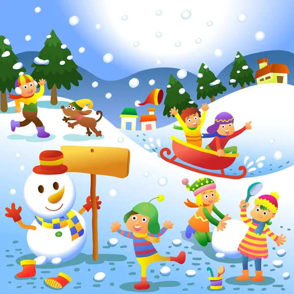 Cute kids playing winter games — Stock Photo, Image
