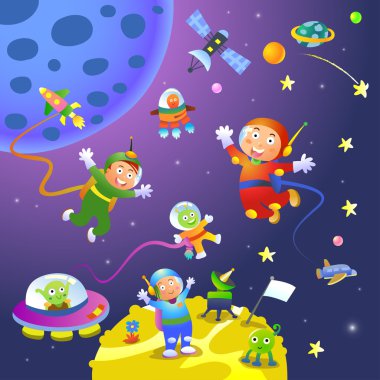 oğlan kız astronot uzay sahneleri