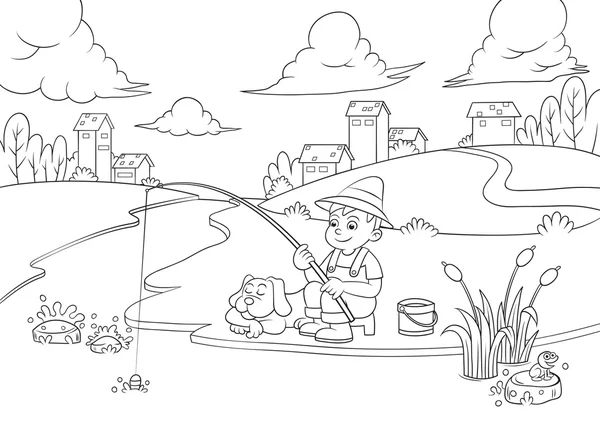 Fishing boy for coloring book. — Stock Photo, Image