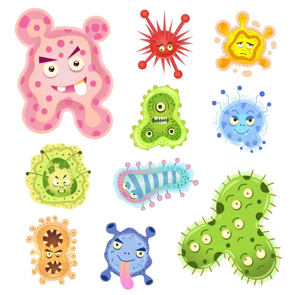 Dibujos animados de bacterias y virus . — Foto de Stock