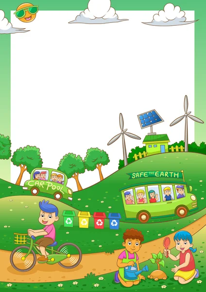 儿童保存我们的绿色世界框架 — 图库照片