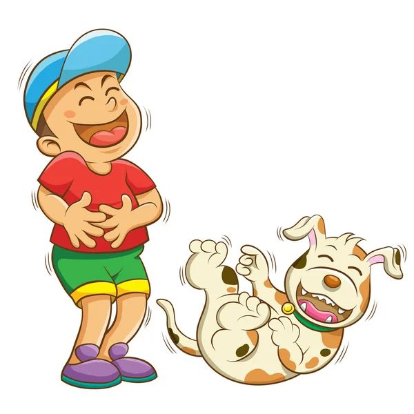 เด็กชายและสุนัขหัวเราะ — ภาพถ่ายสต็อก
