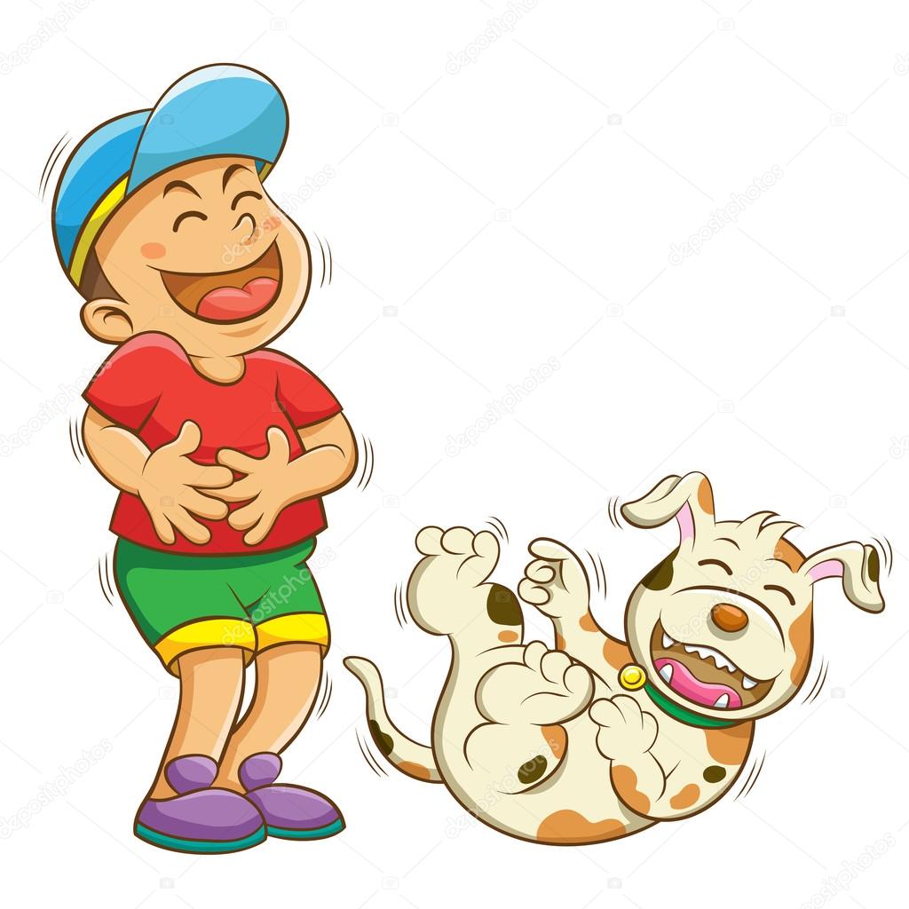boy and dog laughing