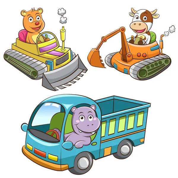 Set konstruksi kendaraan kartun hewan . — Stok Foto