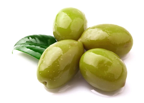 Green olives on white. — Stock Photo, Image