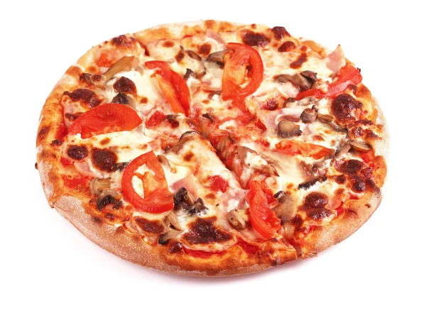 Lezzetli pizza üzerinde beyaz bir — Stok fotoğraf