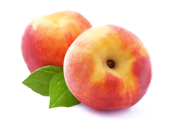 Ripe peach with leaf — Stock Photo, Image