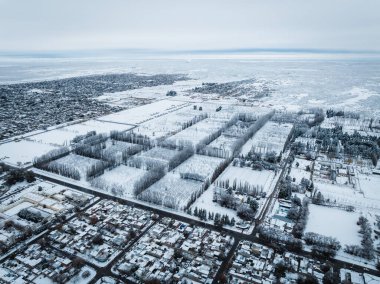 Alto Valle, Rio Negro, Patagonya, Arjantin 'deki tarihi kar manzarası