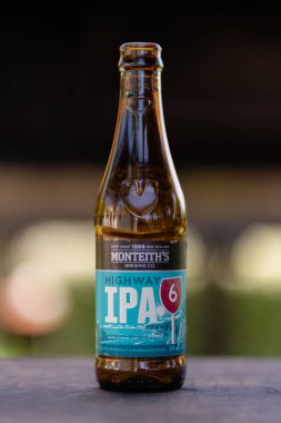 Bottle of Ipa from from Monteith's company. January, 2020, Hawke's Bay, New Zealand