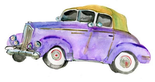 Retro auto geïsoleerd op een witte achtergrond. Aquarel — Stok fotoğraf