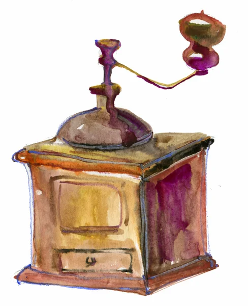 Watercolor Isolated object. Coffe mill on a white background. — Stock Photo, Image
