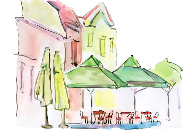 Pariser Straße, Aquarell, selbst gemacht — Stockfoto