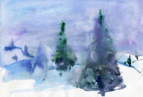 Winter landscape. Watercolor background — Stock Photo, Image