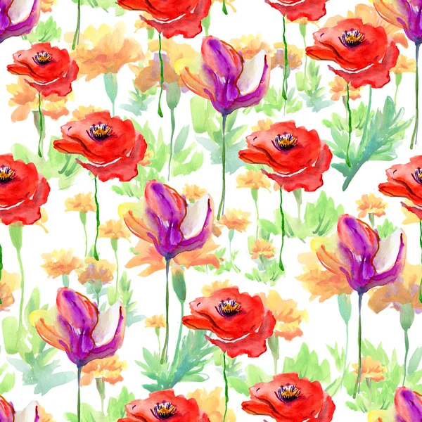 Bezešvé květinovým vzorem. Akvarel. — Stock fotografie