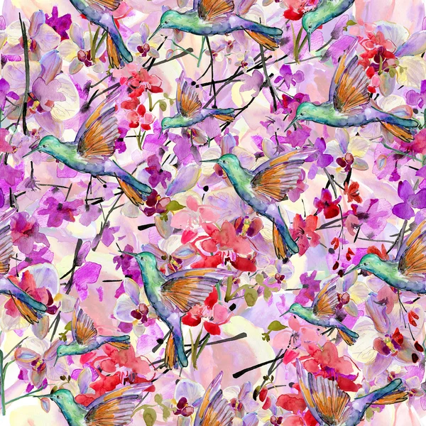 カラフルな蘭の花、水彩画のシームレスなイラスト — ストック写真