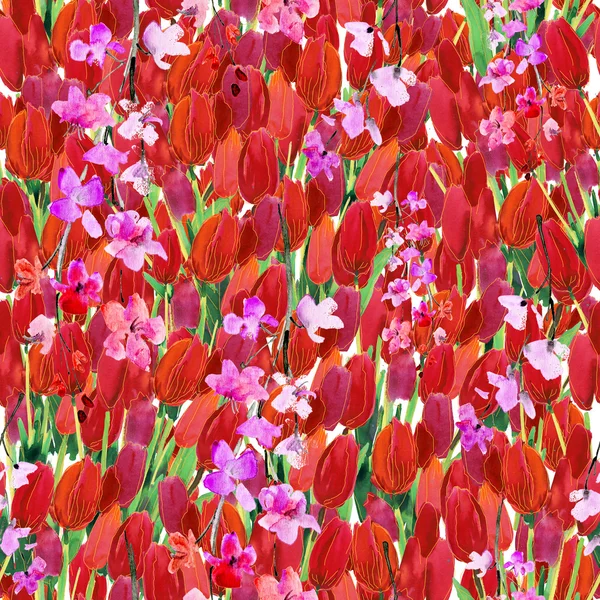 Sakura och tulpaner blommor. mönster — Stockfoto
