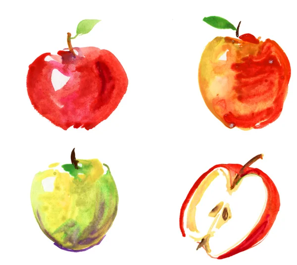 Uppsättning Hand Dras Äpplen Akvarell — Stockfoto