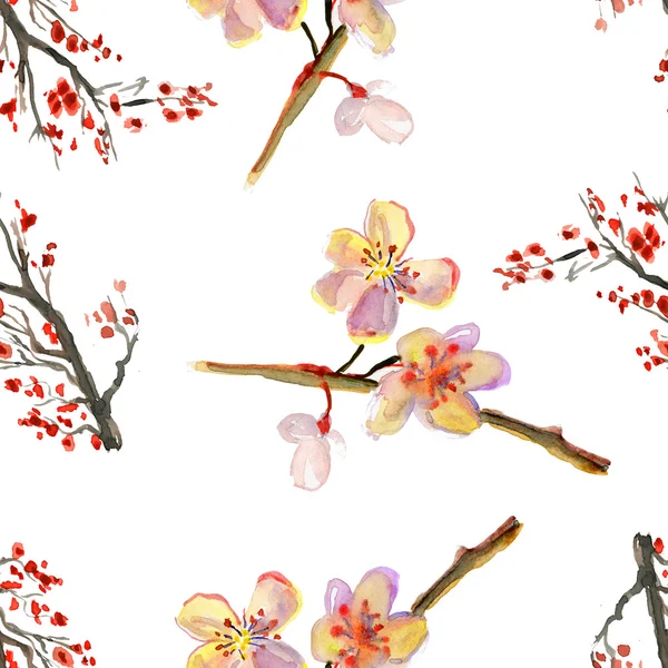 Seamless background wirh blossoming cherry-tree branches. — Stock Photo, Image