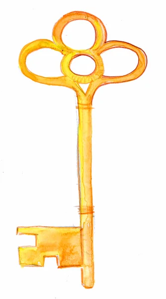 Skeleton key. elszigetelt fehér. akvarell — Stock Fotó