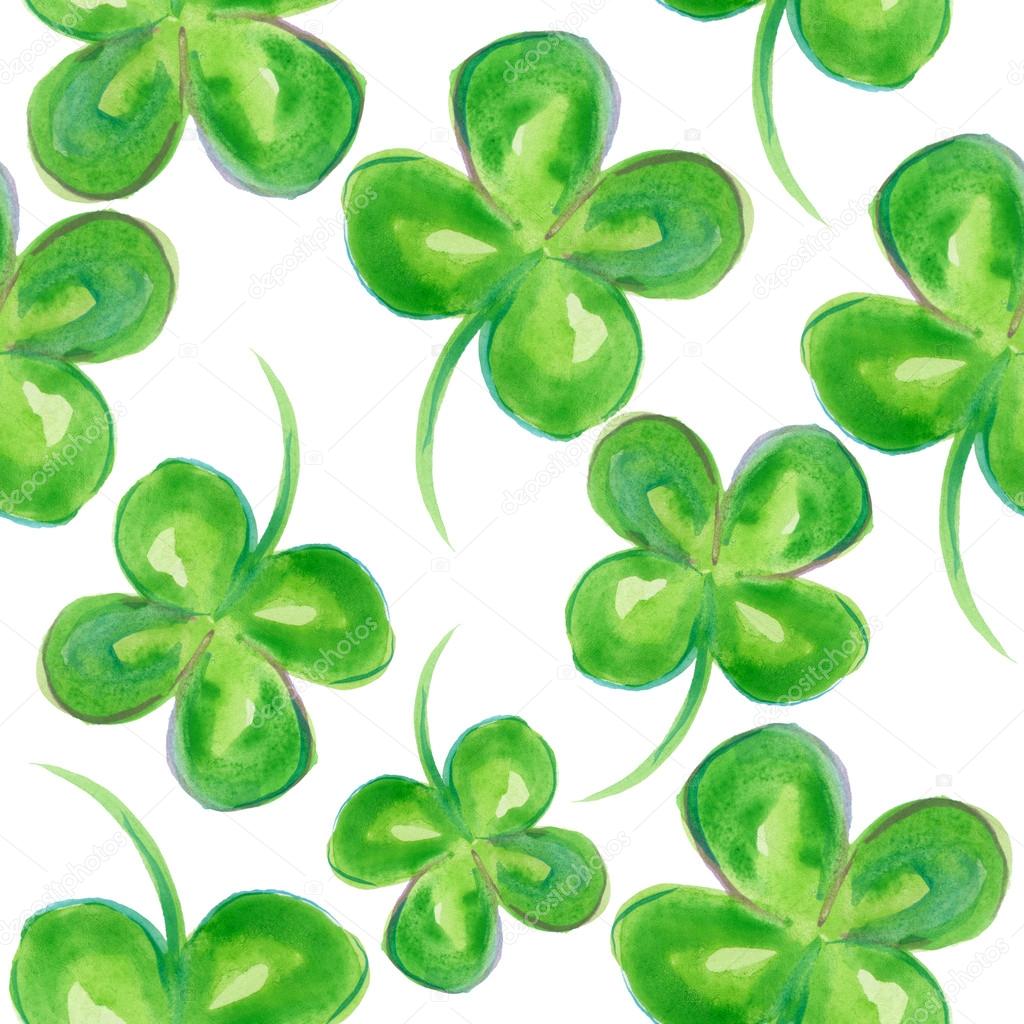 Clover watercolor. Four-leaf clover painting.