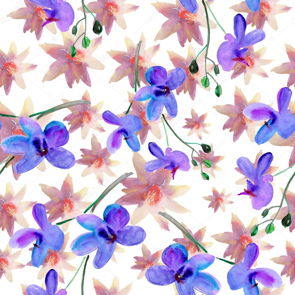 Orchid flowers. watercolor pattern