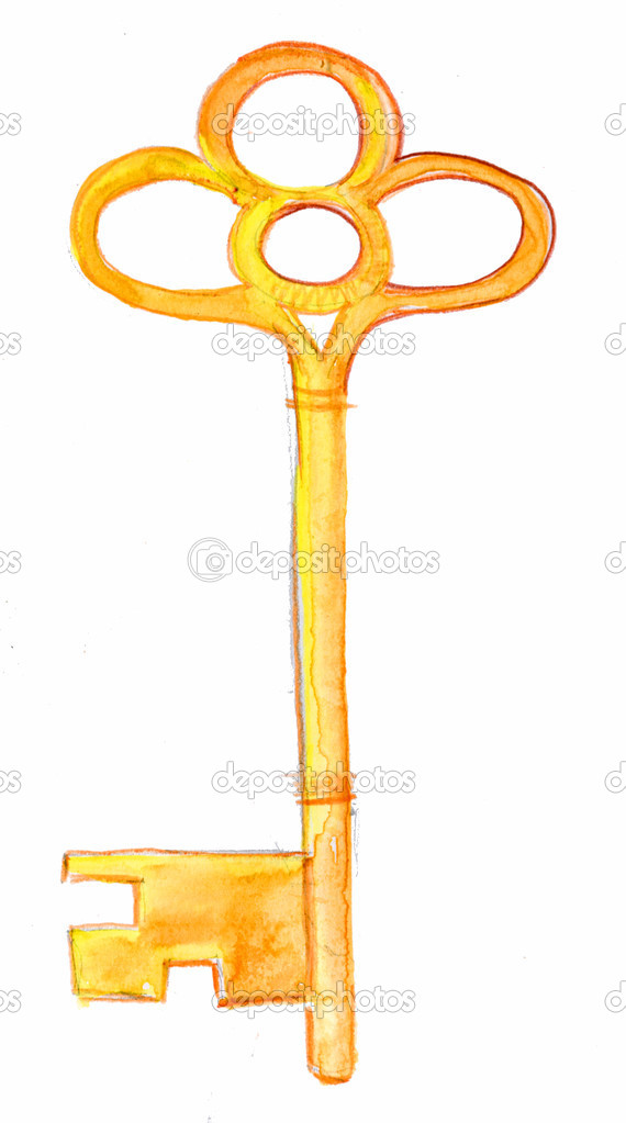 Skeleton key. isolated on white. watercolor
