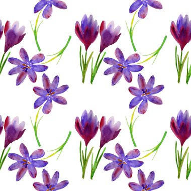 mor çiçekler ile Seamless suluboya modeli.