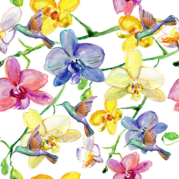 Seamless floral pattern orchids — Stock Photo, Image