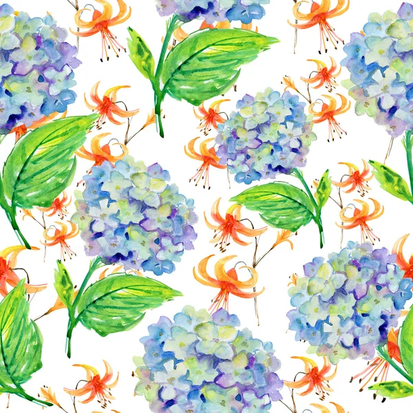 Abstractos fondos pintados a mano acuarela con hortensias y lila —  Fotos de Stock