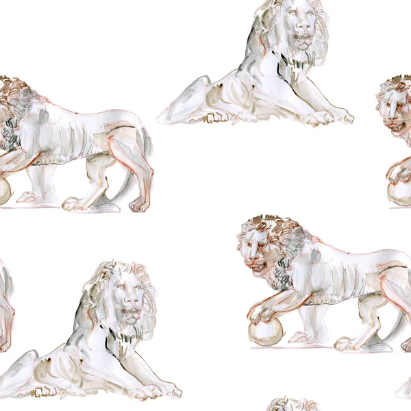 Padrão com estátuas de mármore de leões — Fotografia de Stock