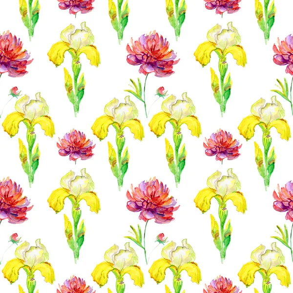 Papier peint sans couture avec des iris et des fleurs pivoine — Photo