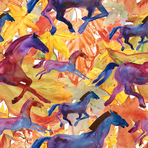 Laufende Pferde auf Blättern — Stockfoto