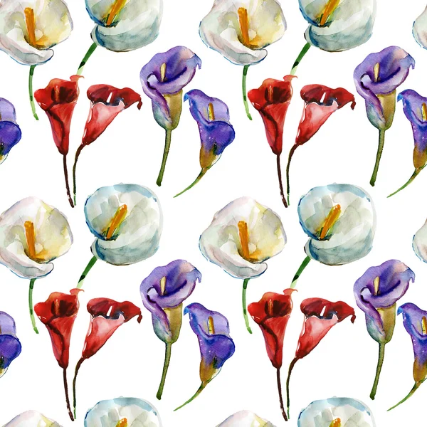 Kala květiny, akvarel ilustrace, bezešvé vzor — Stock fotografie