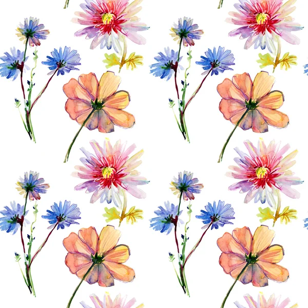 Bezešvá tapeta s divokých květin, akvarel ilustrace — Stock fotografie